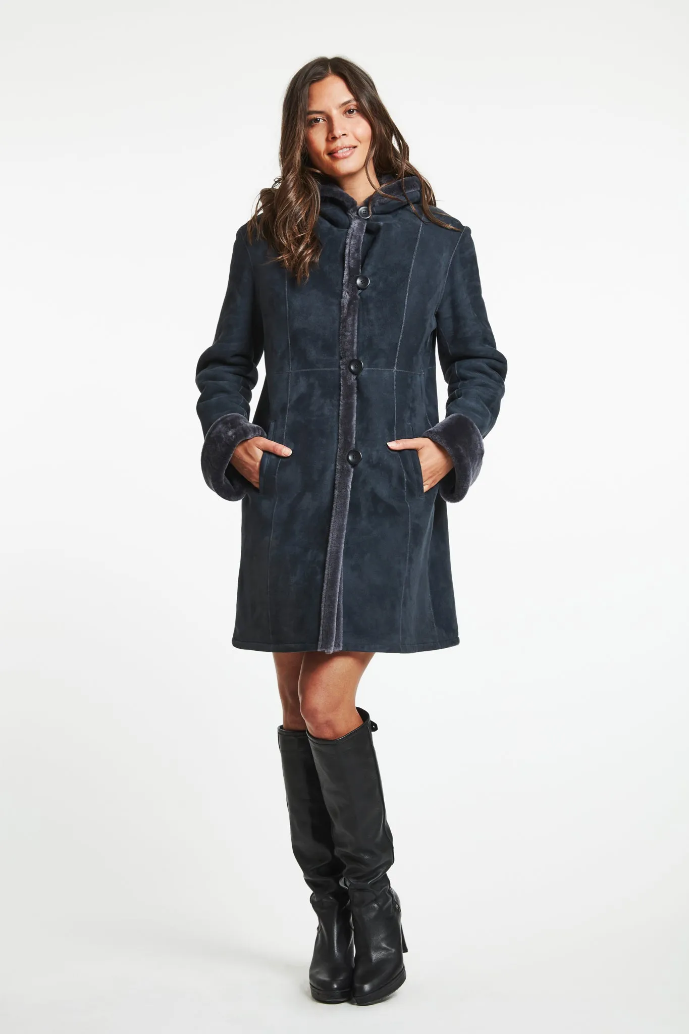 #2926HD Spanish Merino Shearling Hooded Coat