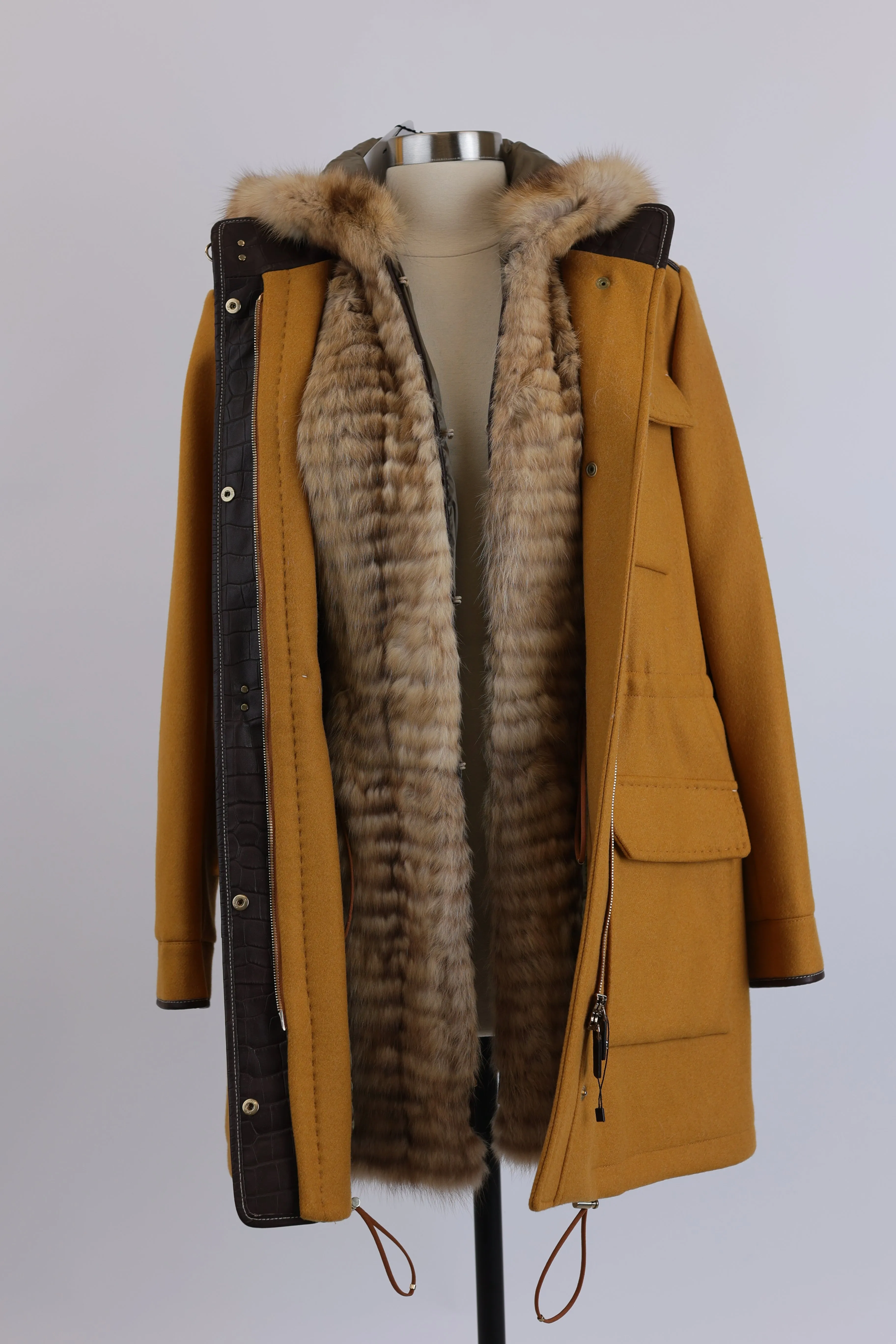 3 in 1 Wool Dress coat W/ Fur Vest