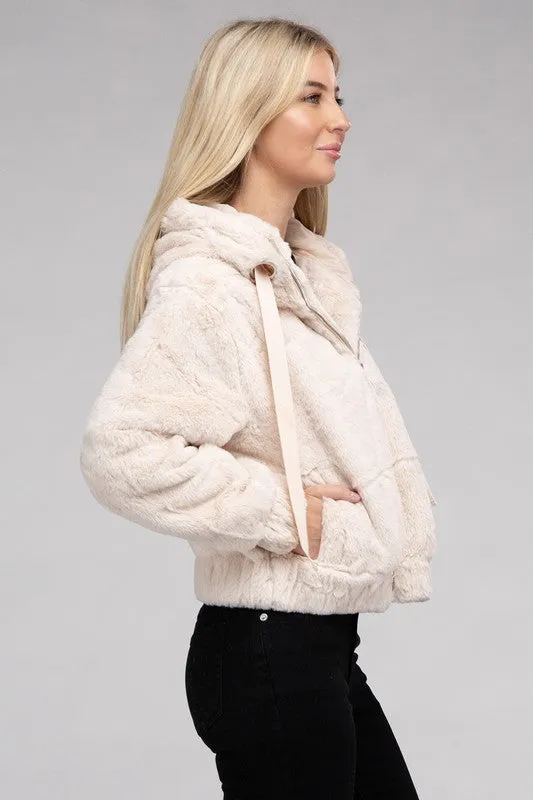 AMBIANCE APPAREL Fluffy Zip-Up Teddy Hooded Coat