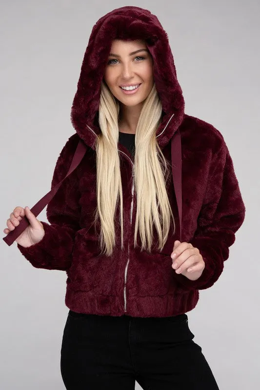 AMBIANCE APPAREL Fluffy Zip-Up Teddy Hooded Coat