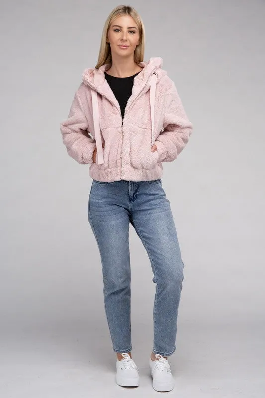 AMBIANCE APPAREL Fluffy Zip-Up Teddy Hooded Coat