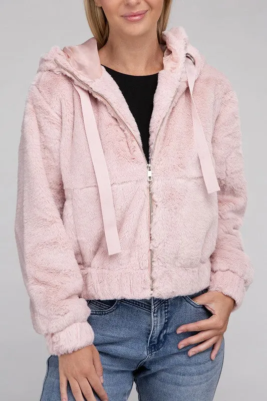 AMBIANCE APPAREL Fluffy Zip-Up Teddy Hooded Coat