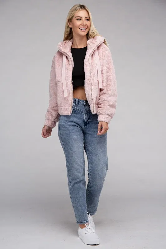 AMBIANCE APPAREL Fluffy Zip-Up Teddy Hooded Coat