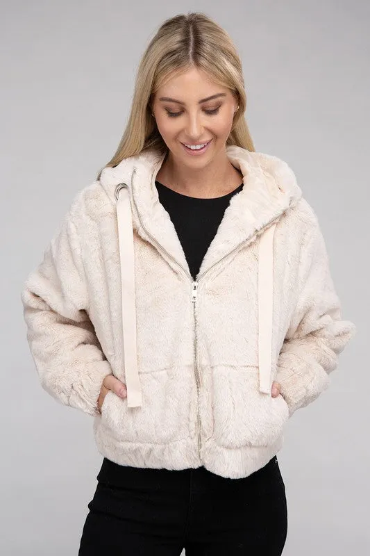 AMBIANCE APPAREL Fluffy Zip-Up Teddy Hooded Coat