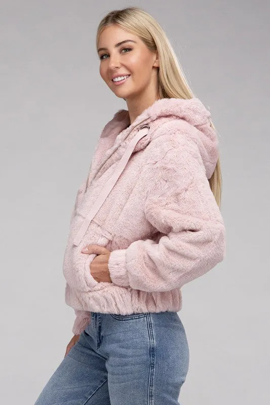 AMBIANCE APPAREL Fluffy Zip-Up Teddy Hooded Coat