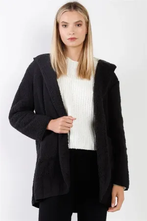 Black Oversized Fluffy Hooded Teddy Coat /1-2-2-1