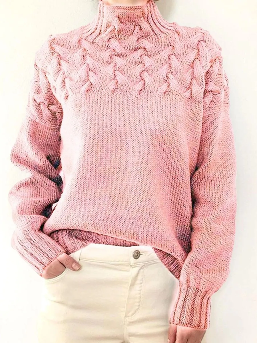 Cable Knit Turtleneck Long Sleeve Knit Sweater