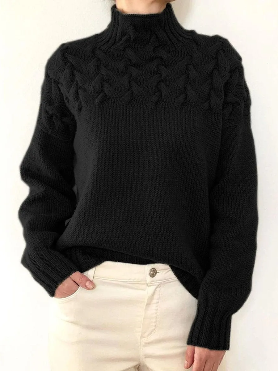 Cable Knit Turtleneck Long Sleeve Knit Sweater