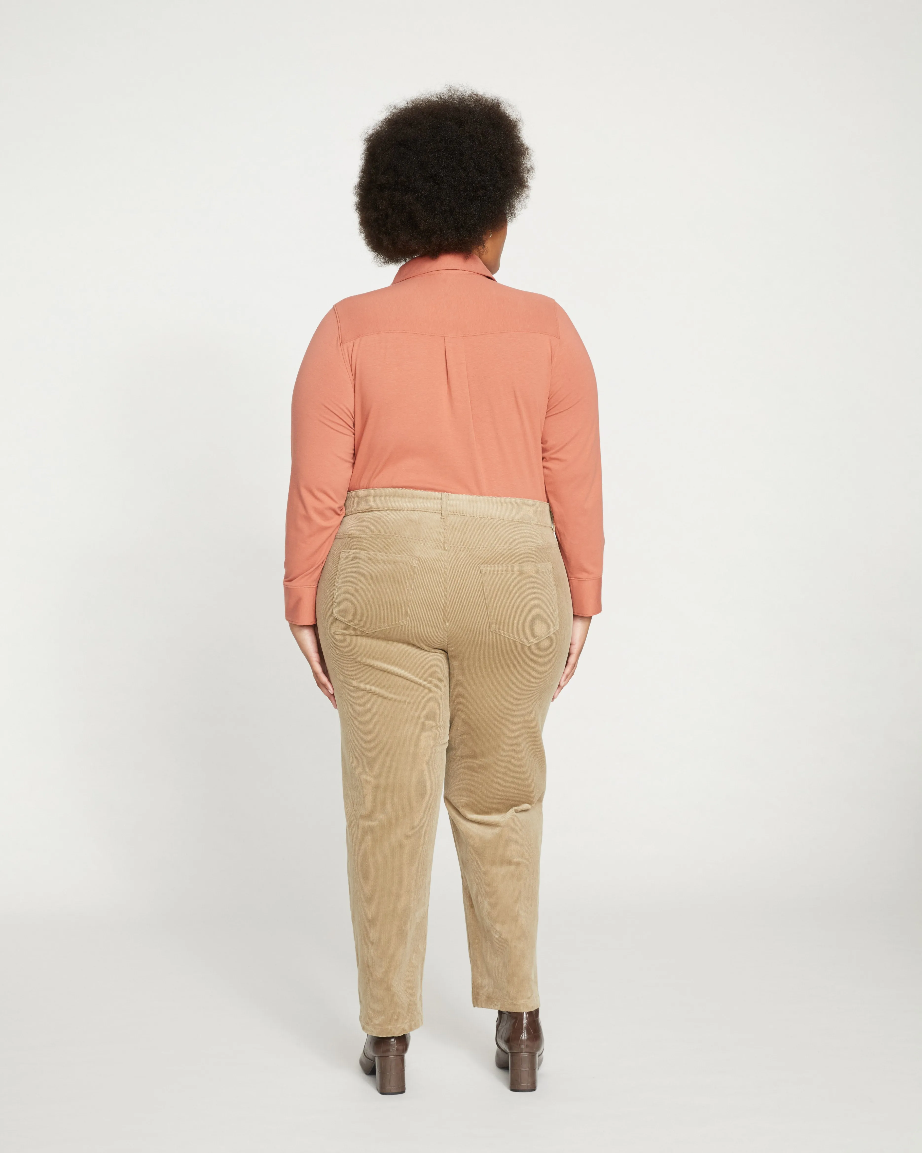 Cassidy High Rise Straight Corduroy Pants - Khaki