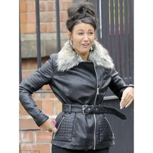 Coronation Street Michelle Keegan Black Shearling Leather Jacket