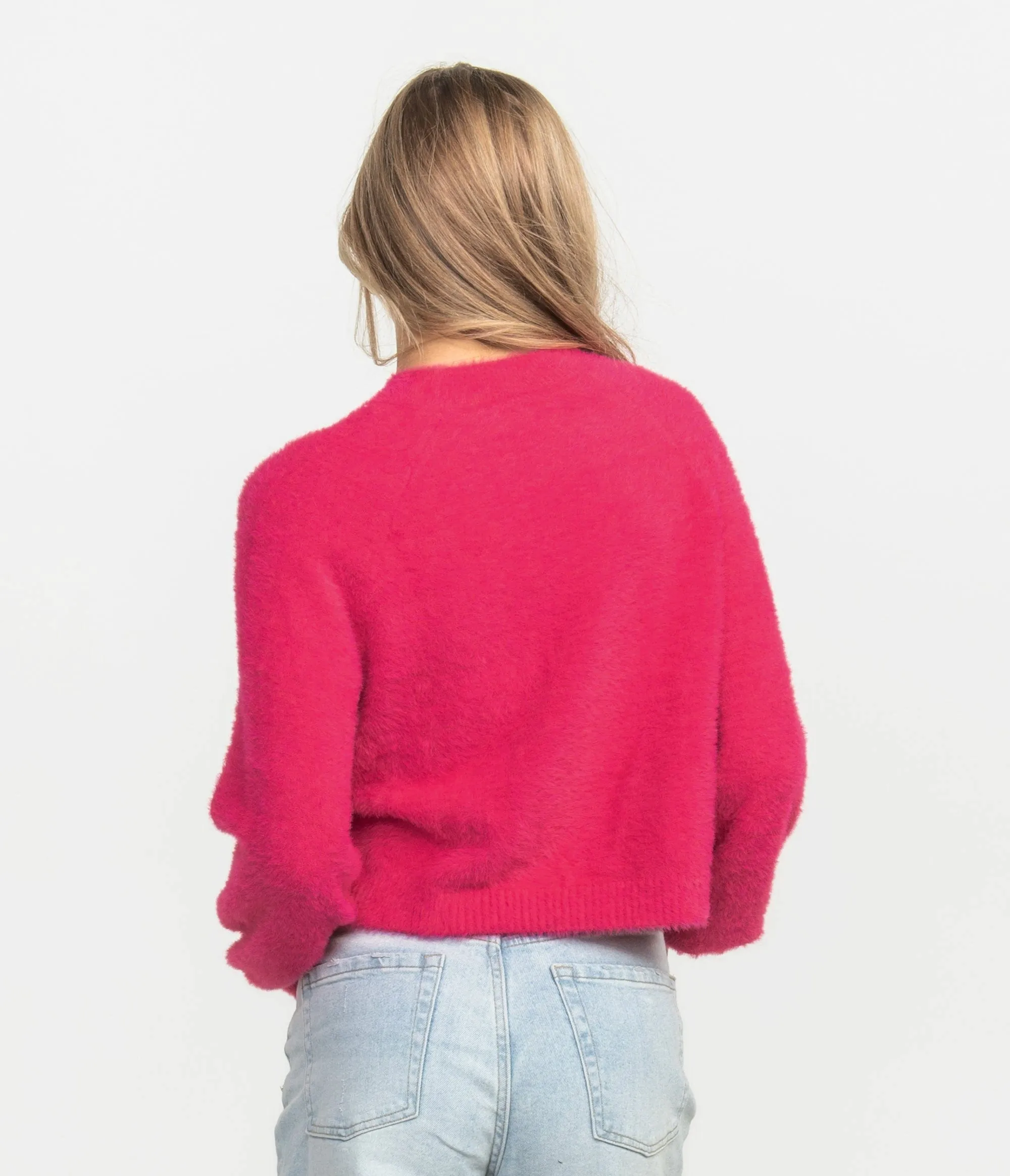 Cropped Feather Knit Sweater - Elle Pink