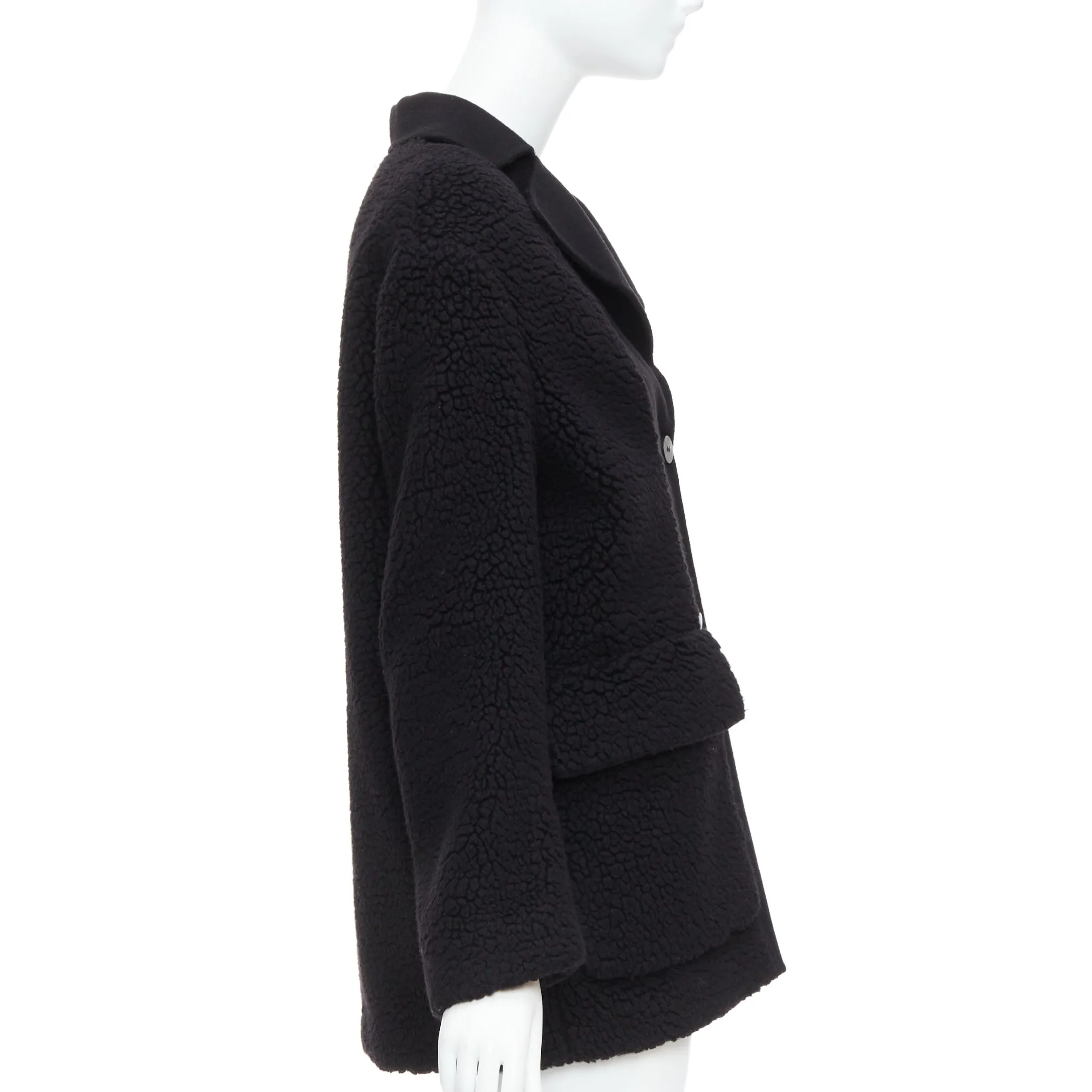 DIOR 100% cashmere black teddy textured pocketed coat FR34 XS