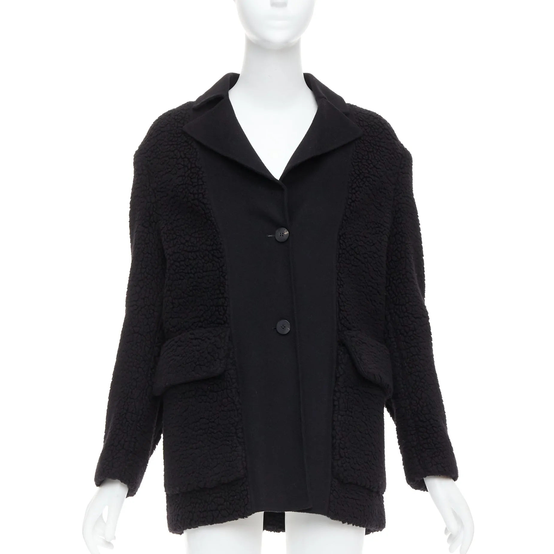 DIOR 100% cashmere black teddy textured pocketed coat FR34 XS