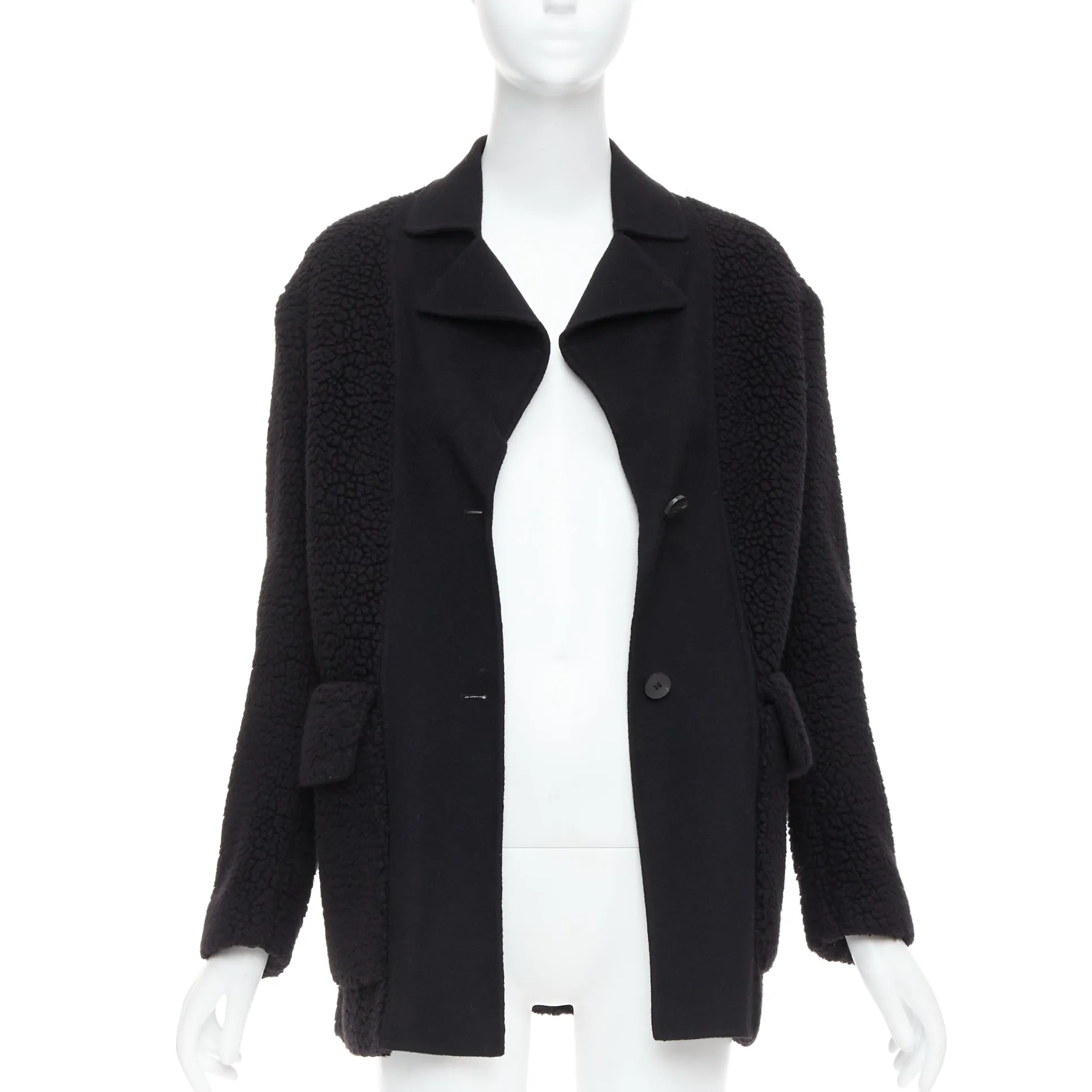 DIOR 100% cashmere black teddy textured pocketed coat FR34 XS