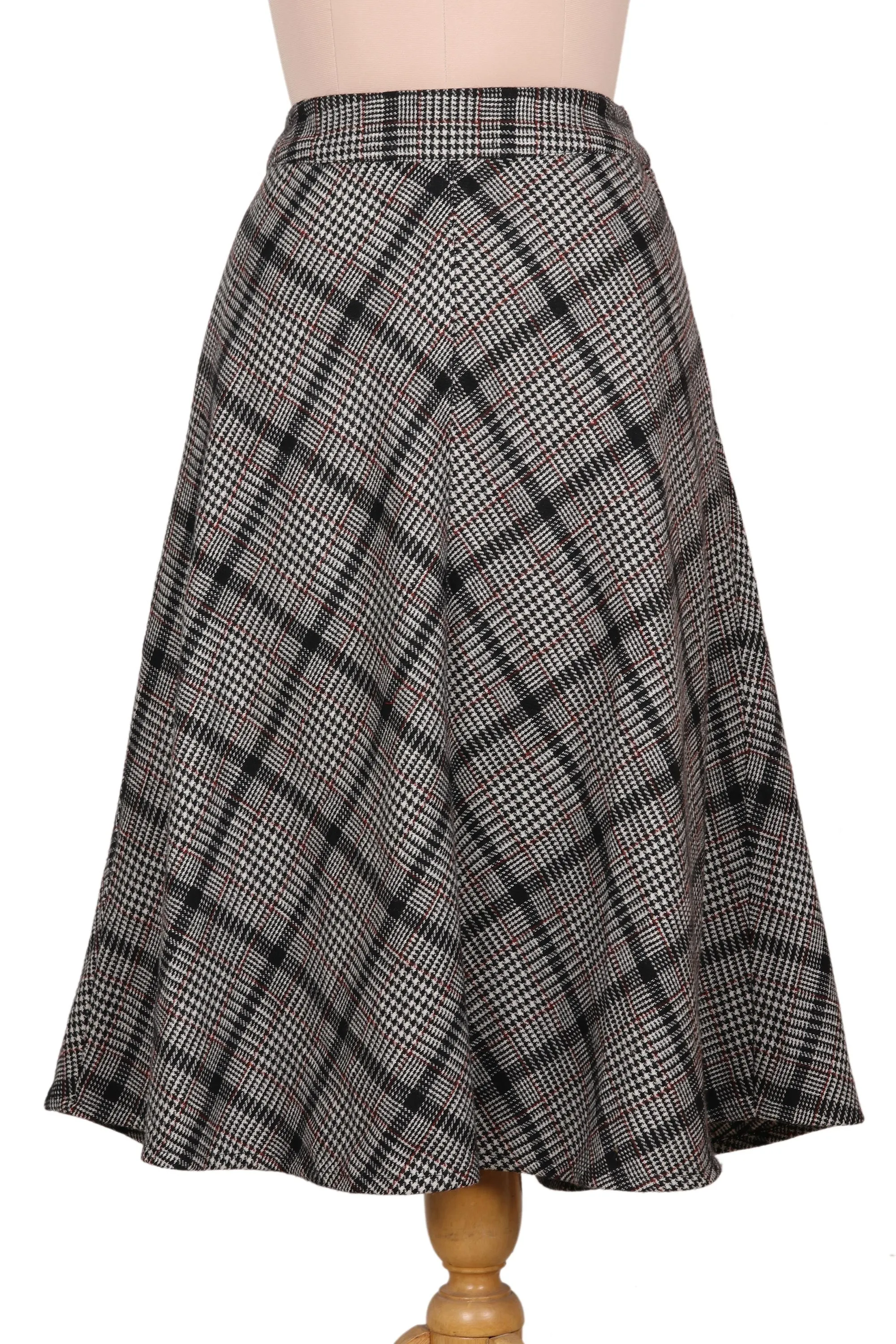 Hand Crafted Wool Blend Houndstooth Skirt - Jaipur Chic in Houndstooth | NOVICA