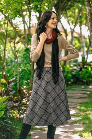 Hand Crafted Wool Blend Houndstooth Skirt - Jaipur Chic in Houndstooth | NOVICA