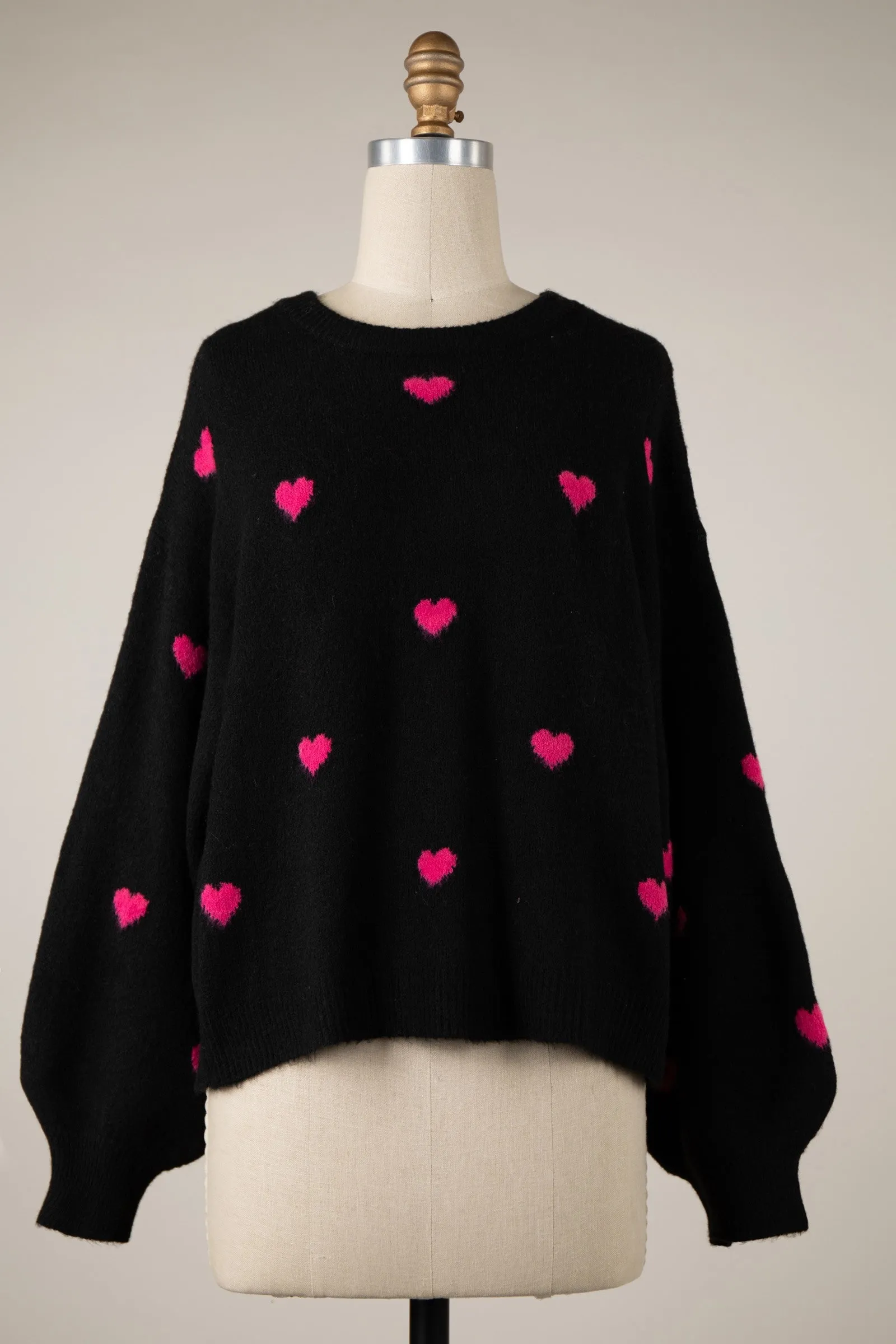 Heart Pattern Soft Fluffy Oversized Sweater Top