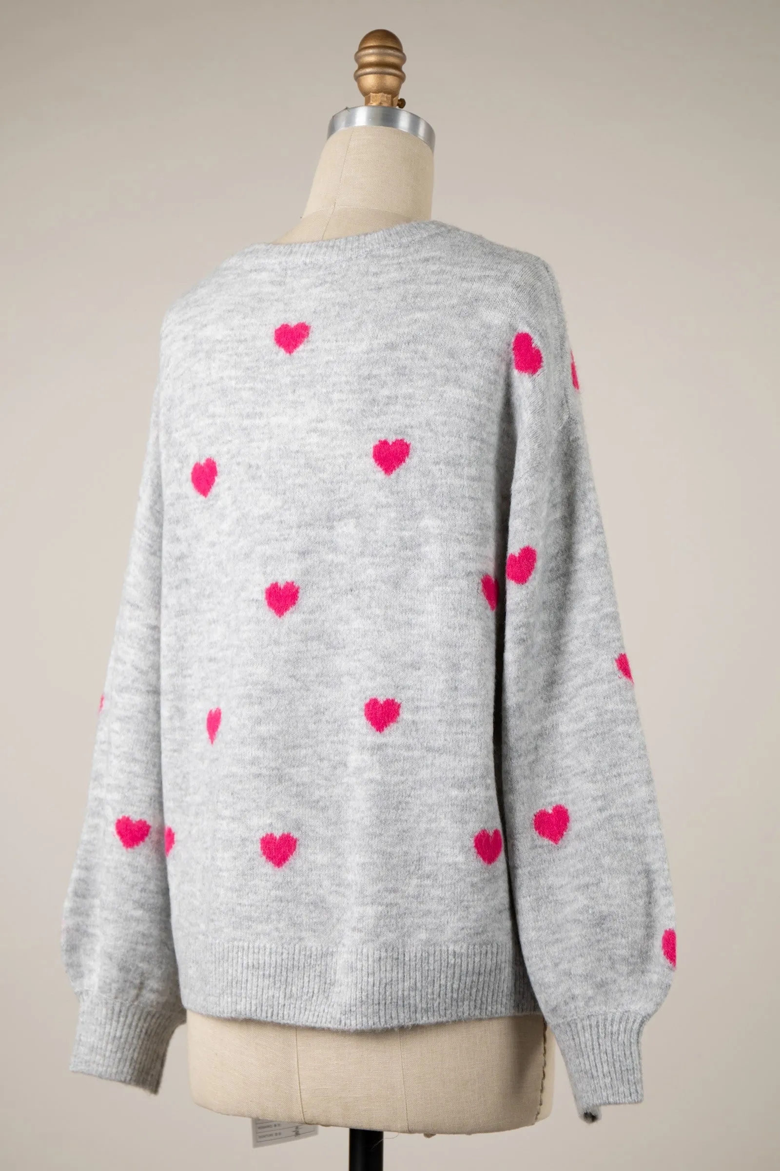 Heart Pattern Soft Fluffy Oversized Sweater Top