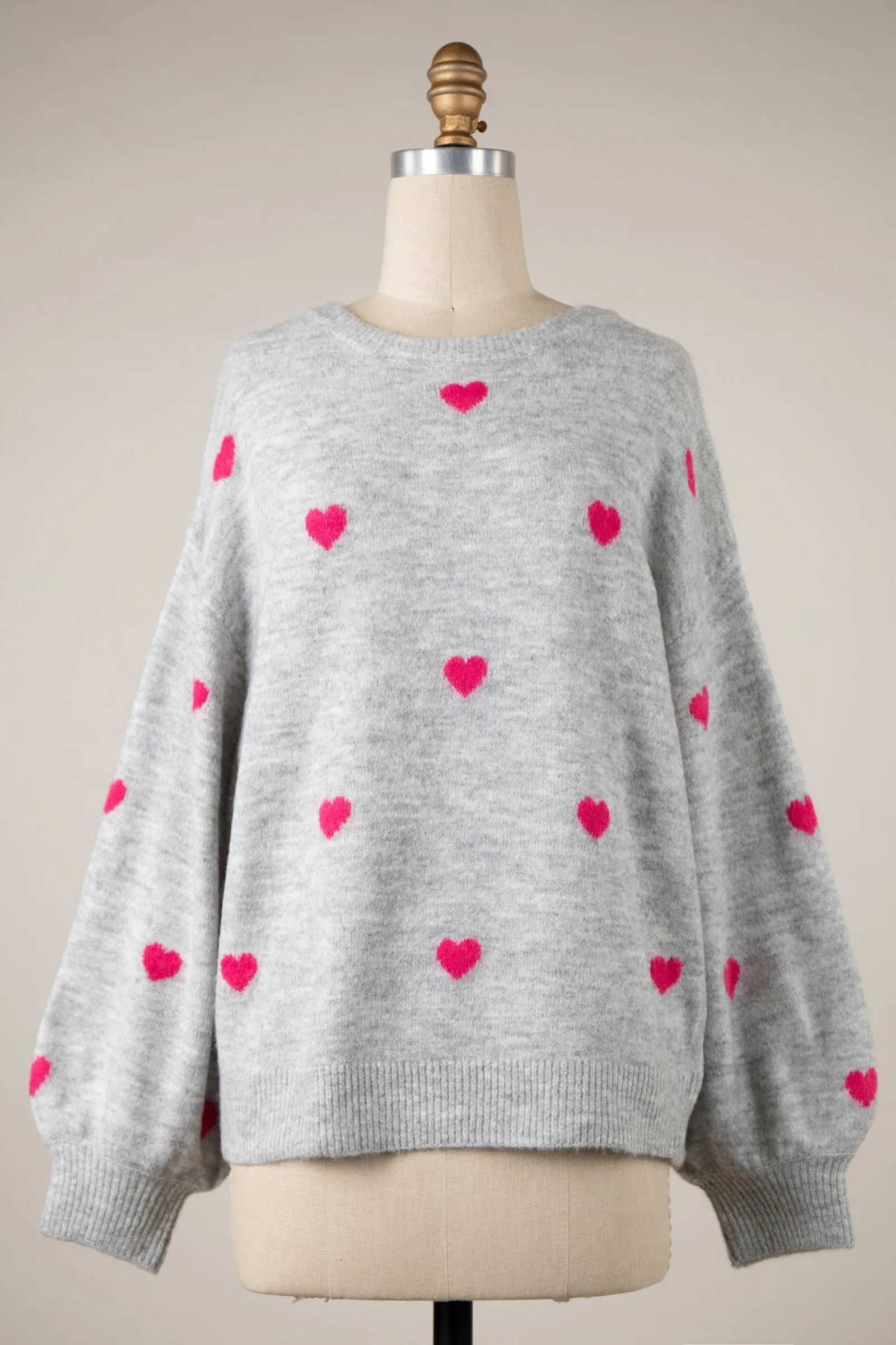 Heart Pattern Soft Fluffy Oversized Sweater Top