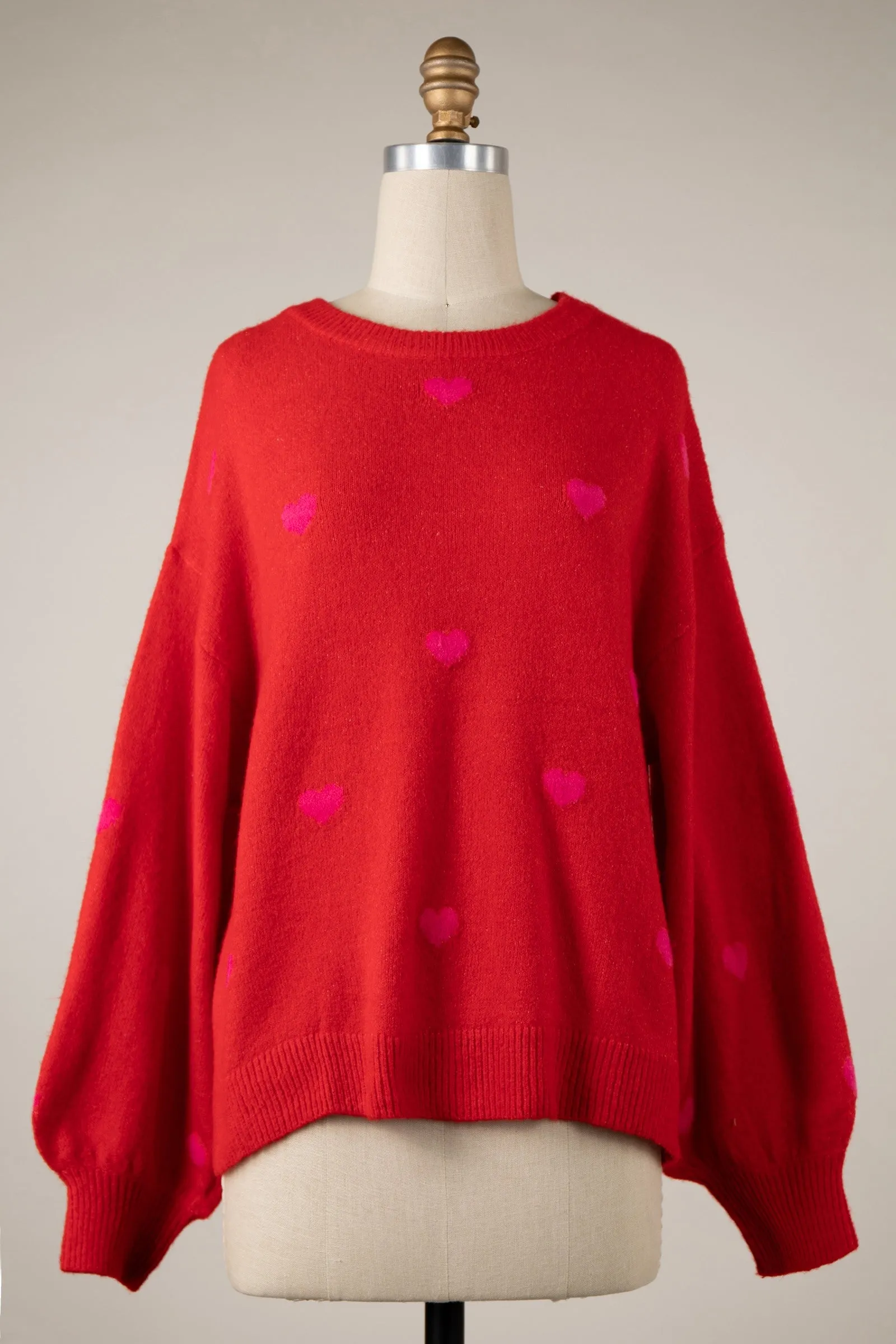 Heart Pattern Soft Fluffy Oversized Sweater Top