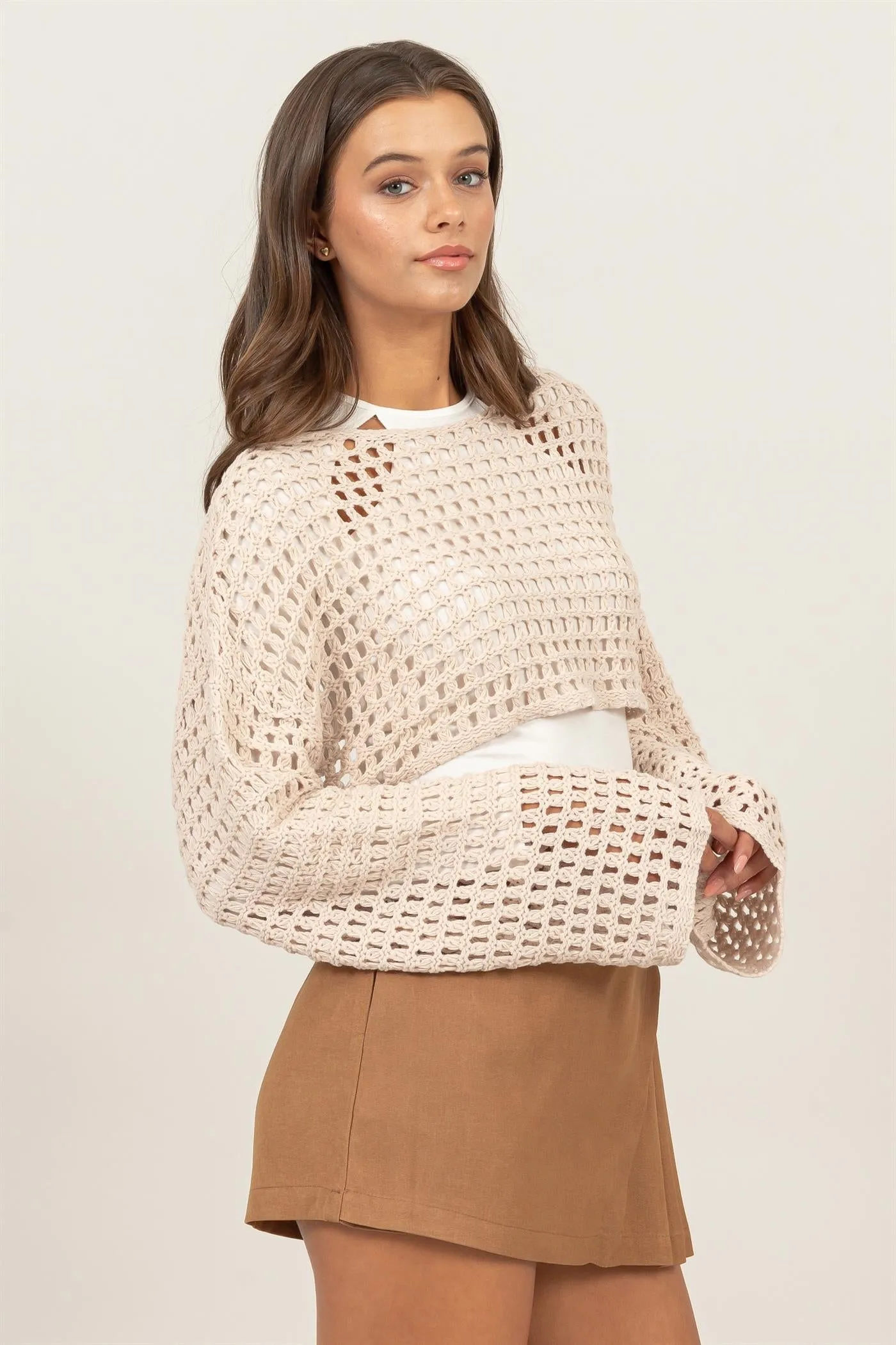 HF24F068-OPEN STITCH CROPPED SWEATER