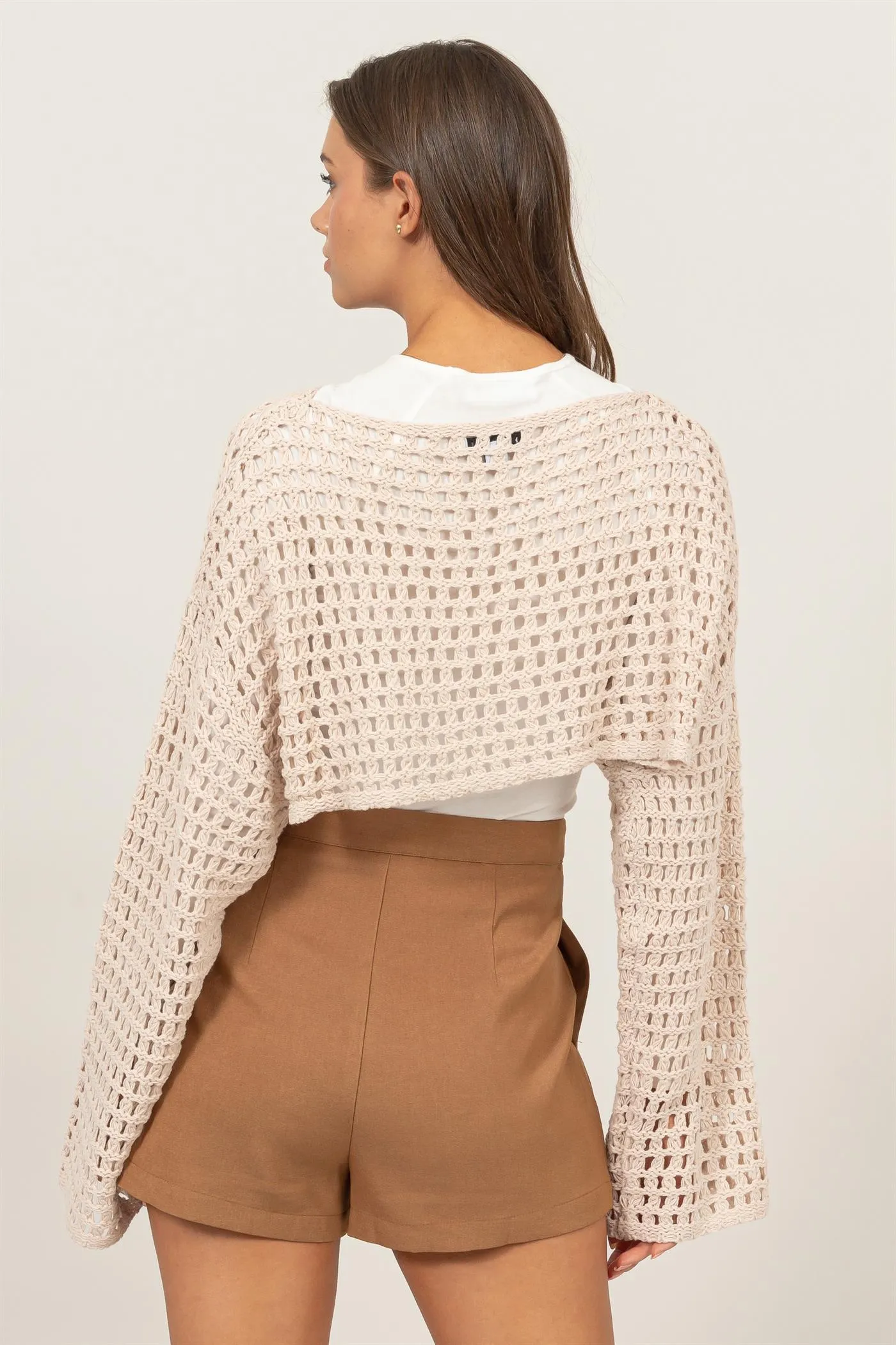 HF24F068-OPEN STITCH CROPPED SWEATER