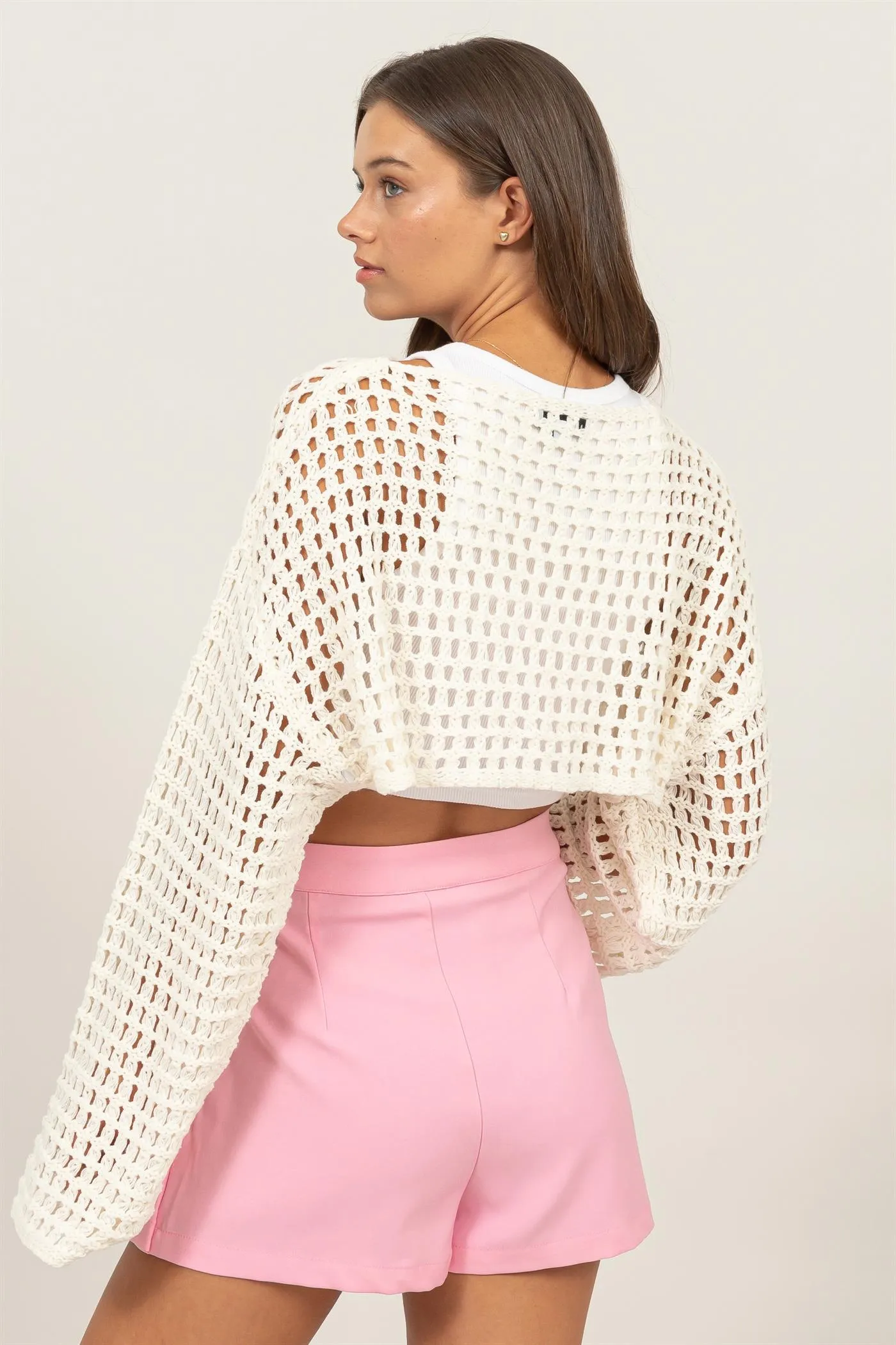 HF24F068-OPEN STITCH CROPPED SWEATER