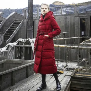 Hooded Belted Wrap Long Down Puffer Coat