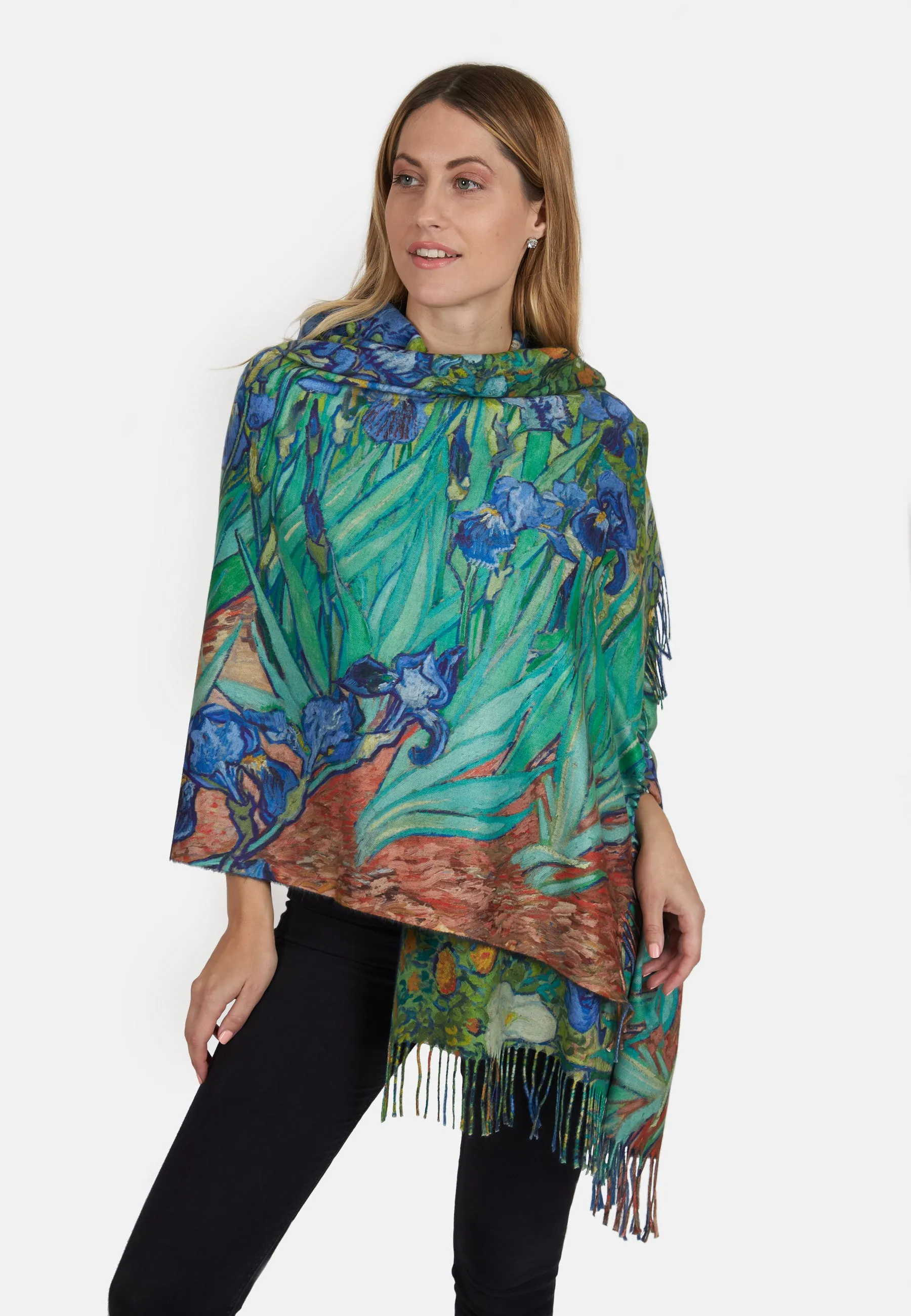 Irises Painting Super Soft Wool Fringed Scarf