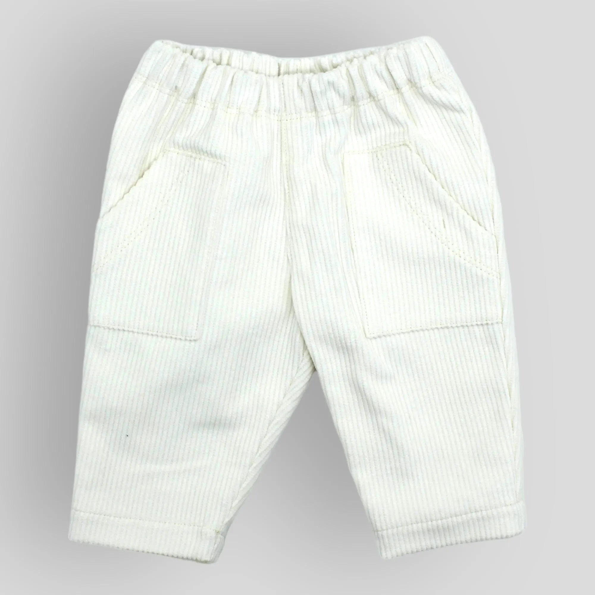 Kids' and Baby Cotton Corduroy Pants - Soft White with Front Pockets