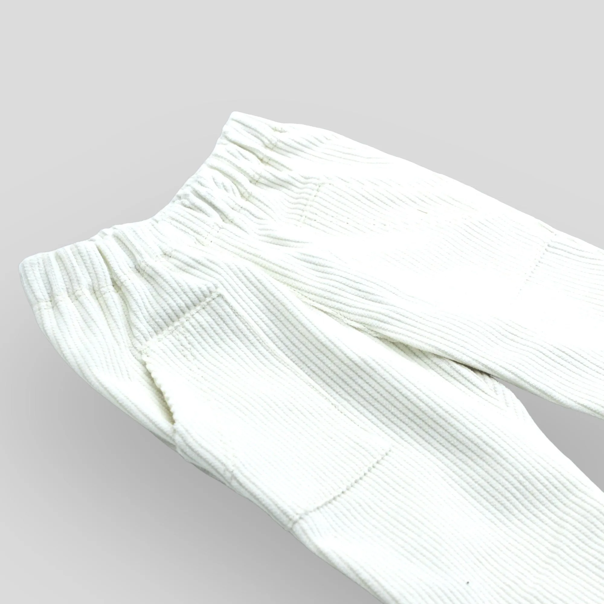 Kids' and Baby Cotton Corduroy Pants - Soft White with Front Pockets