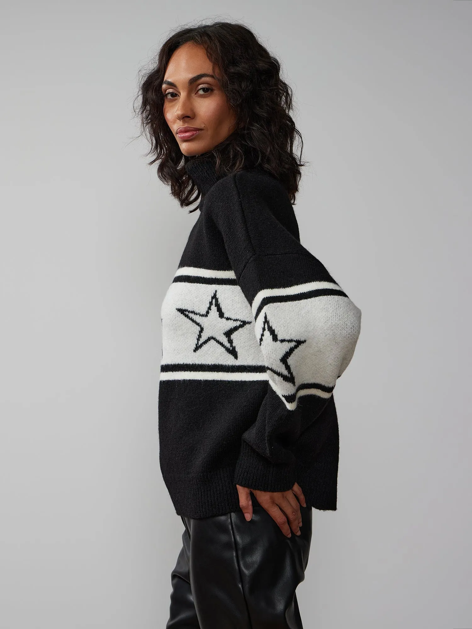 Long Sleeve Turtleneck Star Stripe Sweater