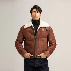 Men's Reddish Brown Shearling Air Force Jacket - B3 Sheepskin Shearling Jacket