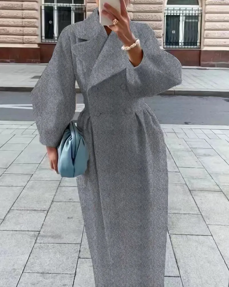 Mod Lantern Sleeve Woolen Maxi Coat