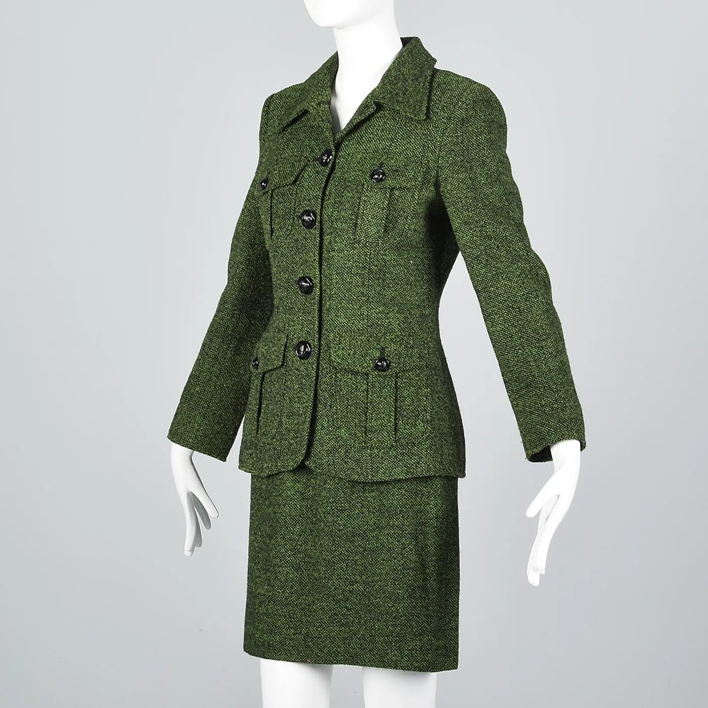 Moschino Cheap & Chic Green Tweed Skirt Suit