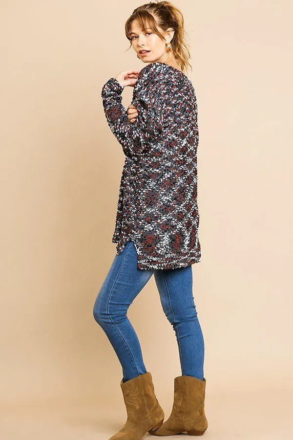 Multi Color Long Sleeve V-neck Soft Knit Pullover