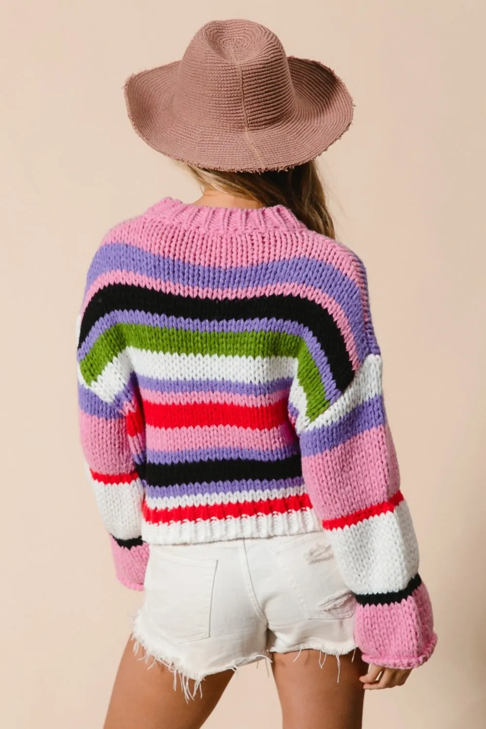 Multi Color Striped Cropped Sweater