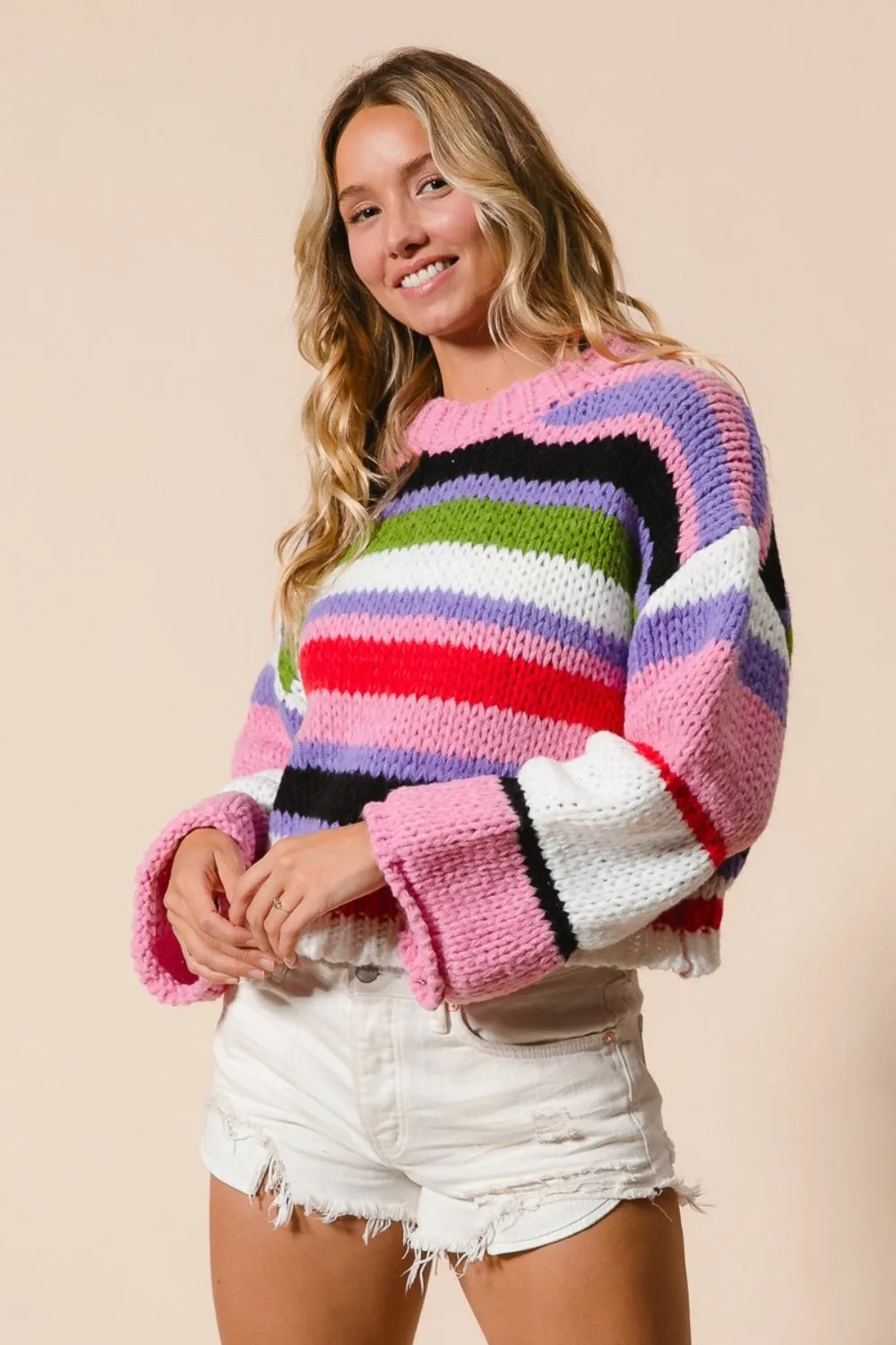 Multi Color Striped Cropped Sweater