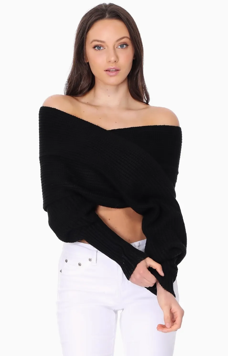 Off Shoulder Convertible Scarf Sweater KC003