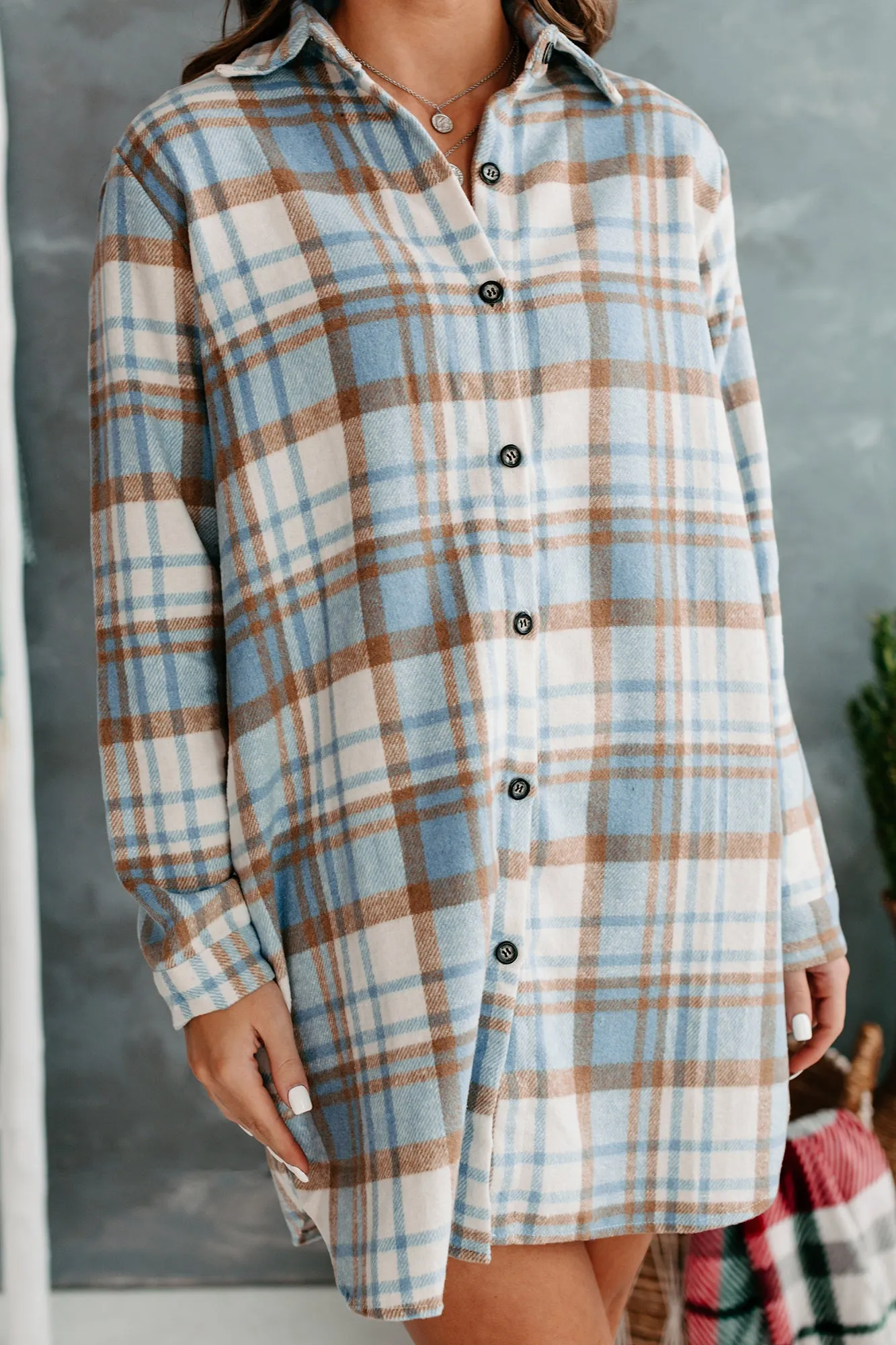 Perfect Setup Lightweight Plaid Shacket (Blue)