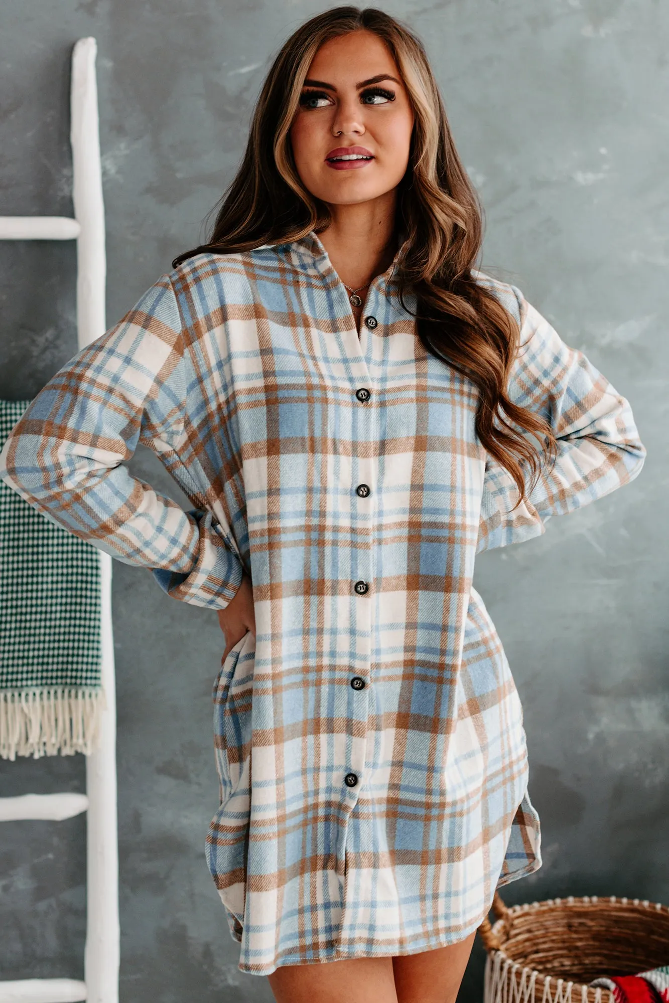 Perfect Setup Lightweight Plaid Shacket (Blue)