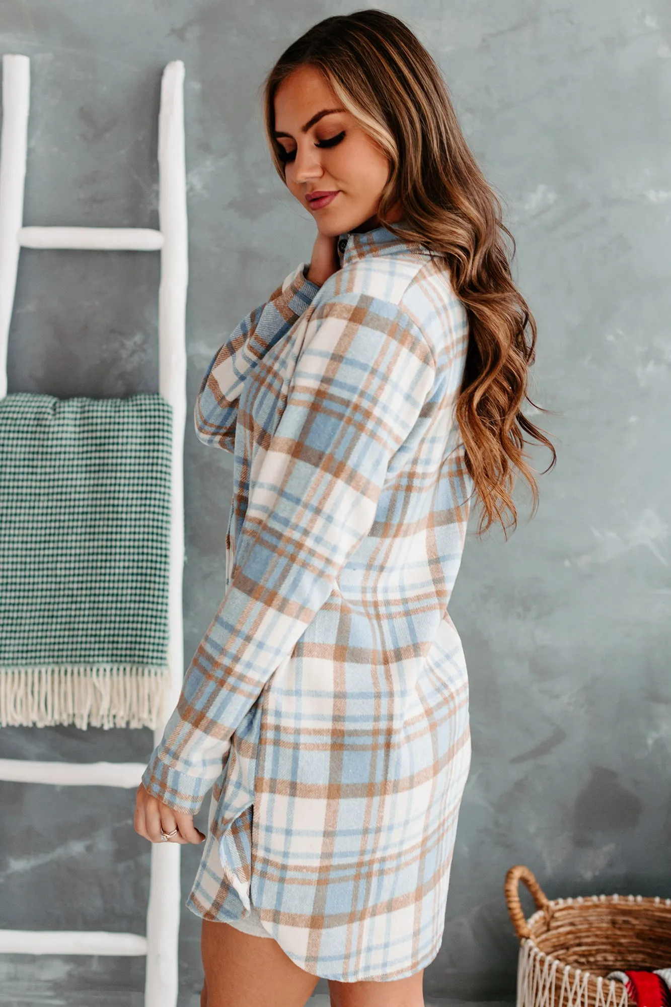 Perfect Setup Lightweight Plaid Shacket (Blue)