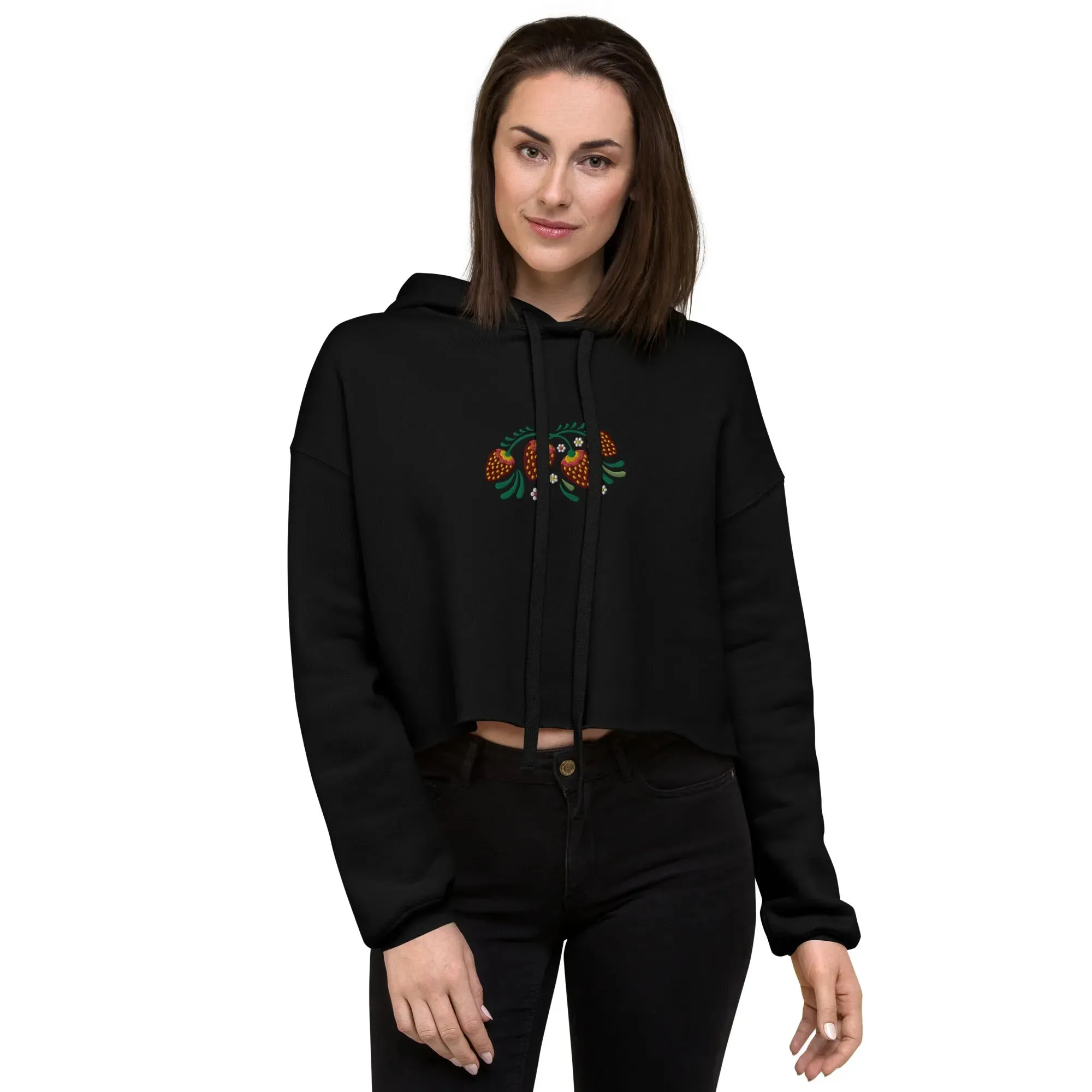 Russian Khokhloma Embroidered Cropped Hoodie