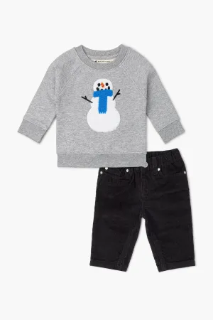 SALE - Embroidered Sweatshirt Corduroy Pant Bundle_Cheery Snowmen