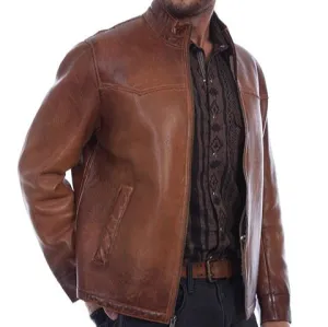 Scully Men's Distressed Leather Sherpa Lined Jacket in Cognac