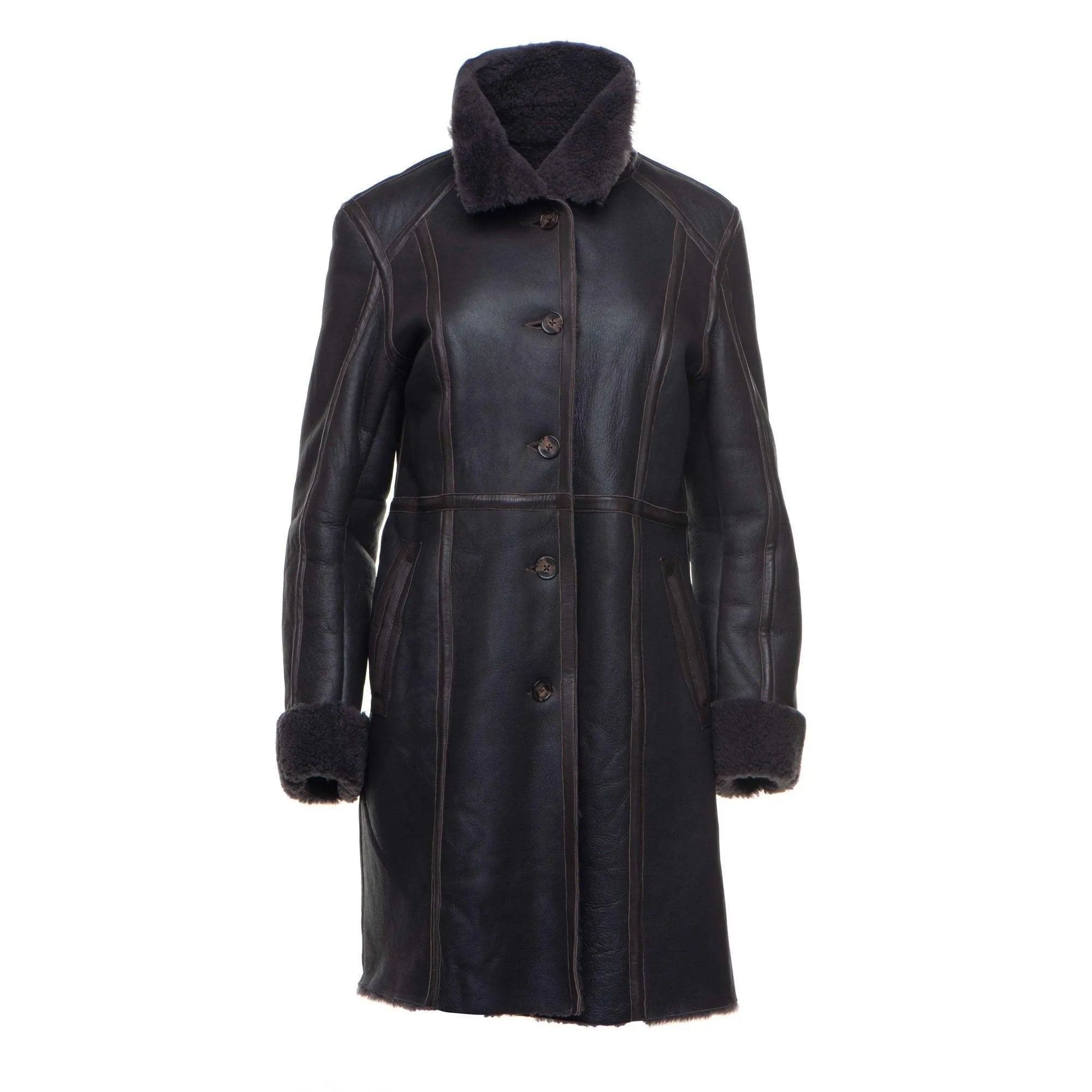 Shaunna's buttoned 3/4 length shearling coat For Women