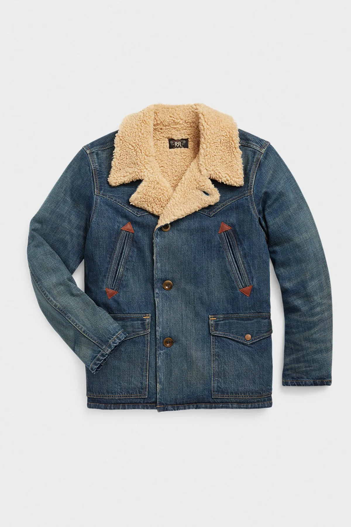 Shearling Lined Denim Trucker Jacket - Blue