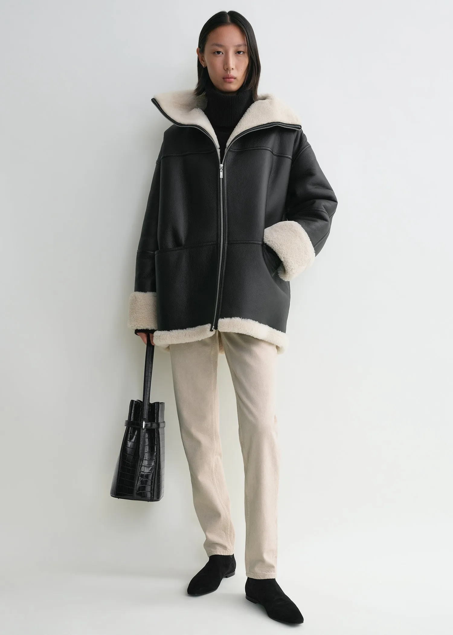 Signature shearling jacket black/off-white