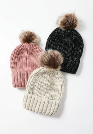 Soft Rib Knit Pom Beanie