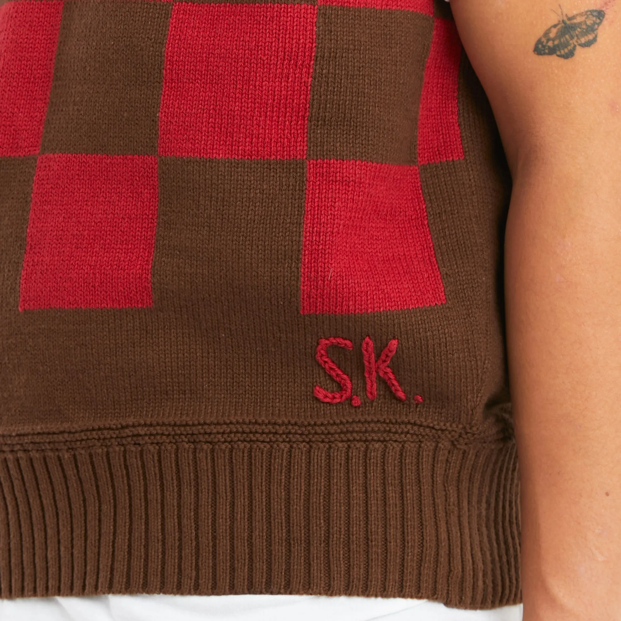 Sweater Vest - Brown & Red Checkered Cotton